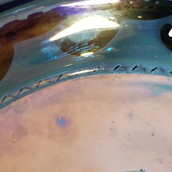 Iridescent Blue Carnival Glass Compote Dish by Indiana Kings Crown Thumbprint - Picture 10 of 11